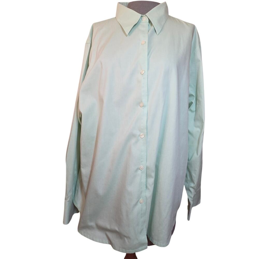 Eddie Bauer Wrinkle Resistant Light Green Cotton Buton Up Size XL